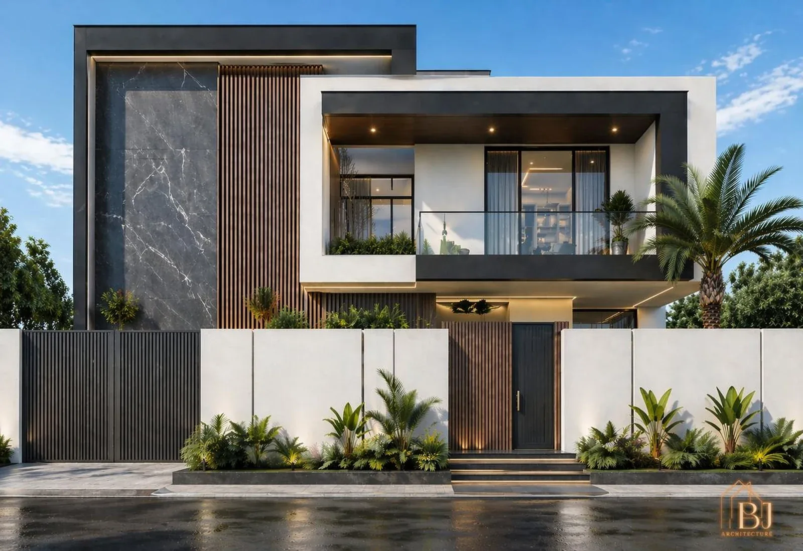Façade de jour d’une villa contemporaine conçue par BJ Architecture